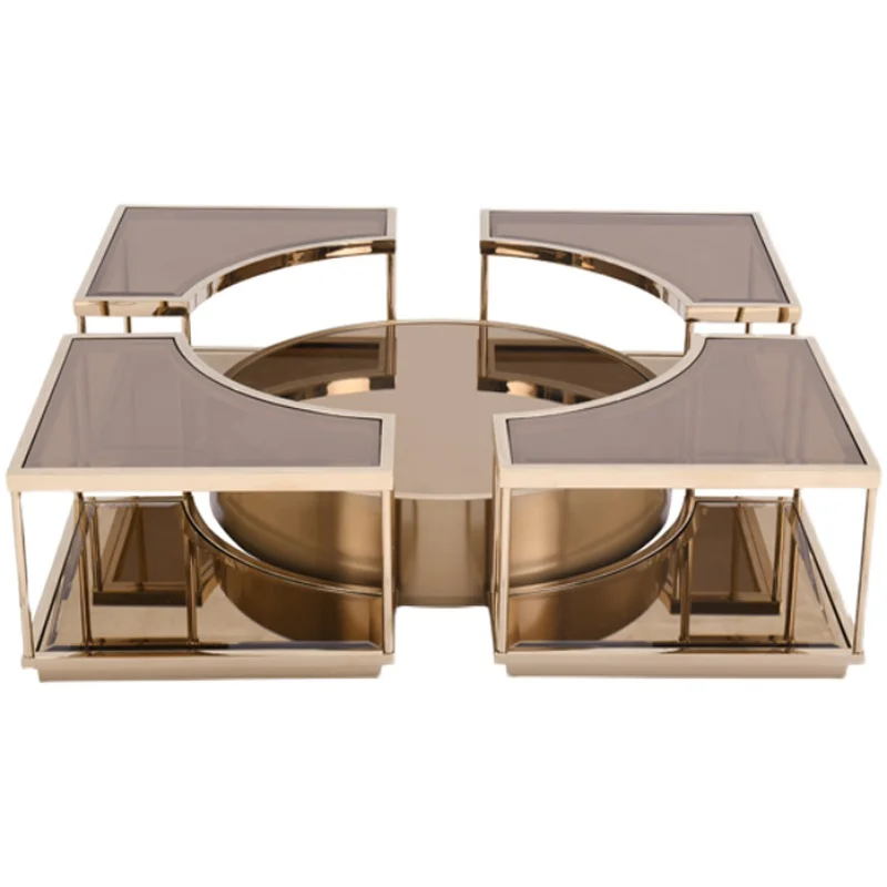 מזג זכוכית שולחן קפה שילוב גיאומטרי מרובע מינימליסטי מודרני מעצב בסלון לא