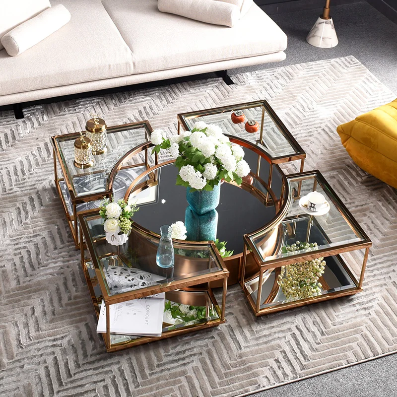 מזג זכוכית שולחן קפה שילוב גיאומטרי מרובע מינימליסטי מודרני מעצב בסלון לא