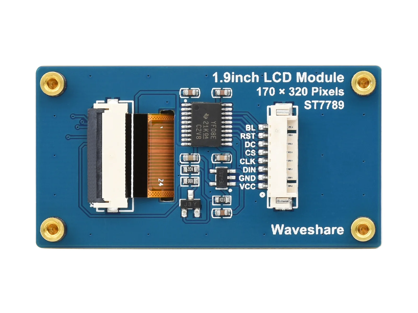 Waveshare 1.9 אינץ 'תצוגת LCD מודול, 170×320 פיקסלים רזולוציה, ממשק SPI, IPS, 262K צבעים,משובצים ST7789V2 נהג צ' יפ