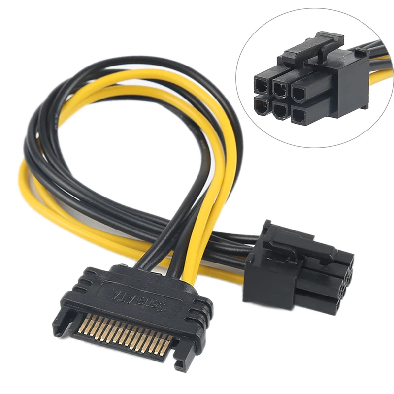 1~20PCS PCI Express 15 Pin 6 Pin SATA כוח, כרטיס מסך אספקת כבל מתאם 20 ס 