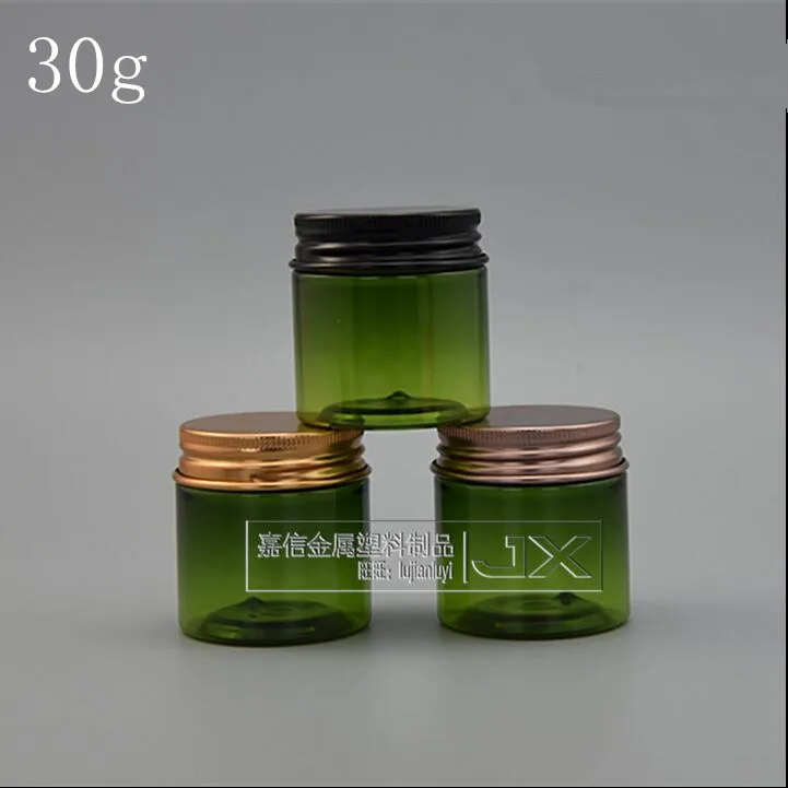 משלוח חינם 30g/ml זהב ברונזה שחור מכסה ירוק שקוף פלסטיק שמנת בקבוקים אמבט מלח הגלולה קרם מדגם קטן צנצנת