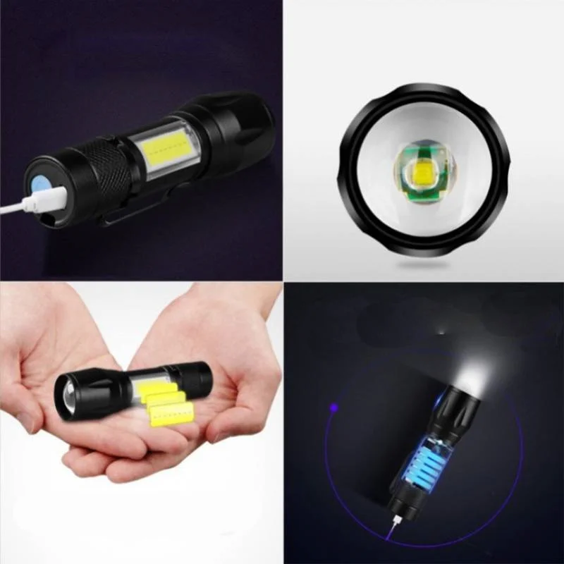 מיני נייד פנס קלח צד אור זום עמיד למים USB לטעינה, פנס, עט נסיעות חיצונית תאורה כלים