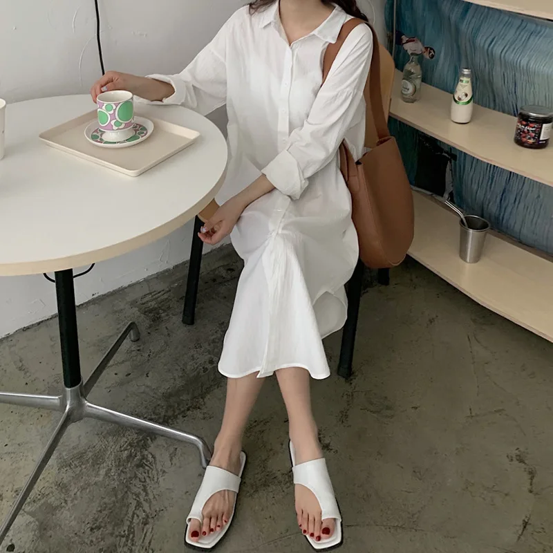 2023 חדש ארוך חולצה לבנה שמלה לנשים פשתן כותנה 2023 אביב קיץ מקרית קוריאני בגדי וינטג ' גדולים מידי החלוק