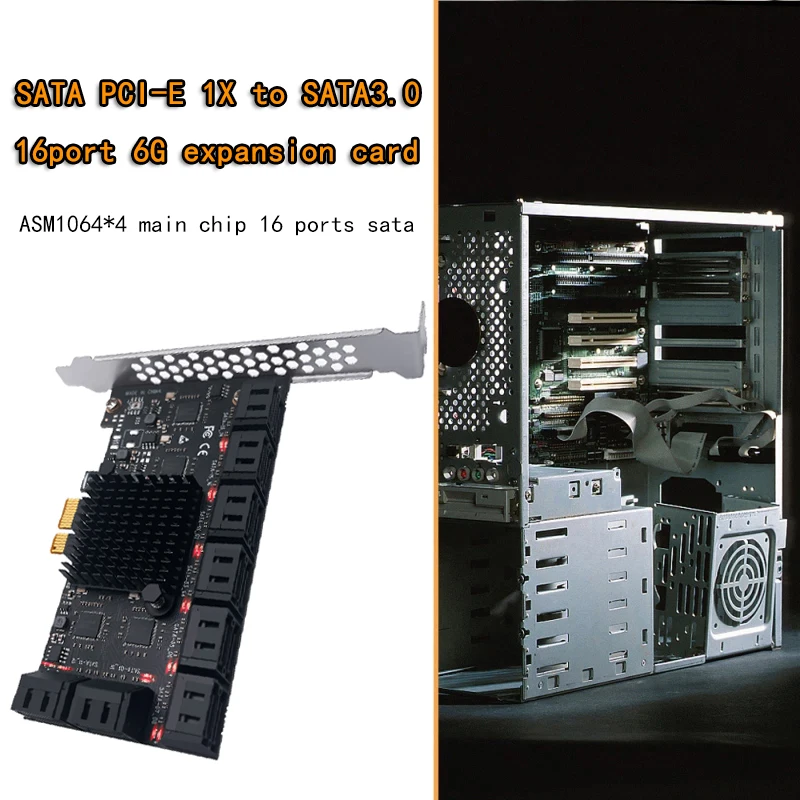 צ ' י כרייה קמה PCIE SATA PCI-E מתאם 16 בנמל SATA Controller PCI Express X1 כדי SATA3.0 6Gbps ממשק קצב התרחבות כרטיס