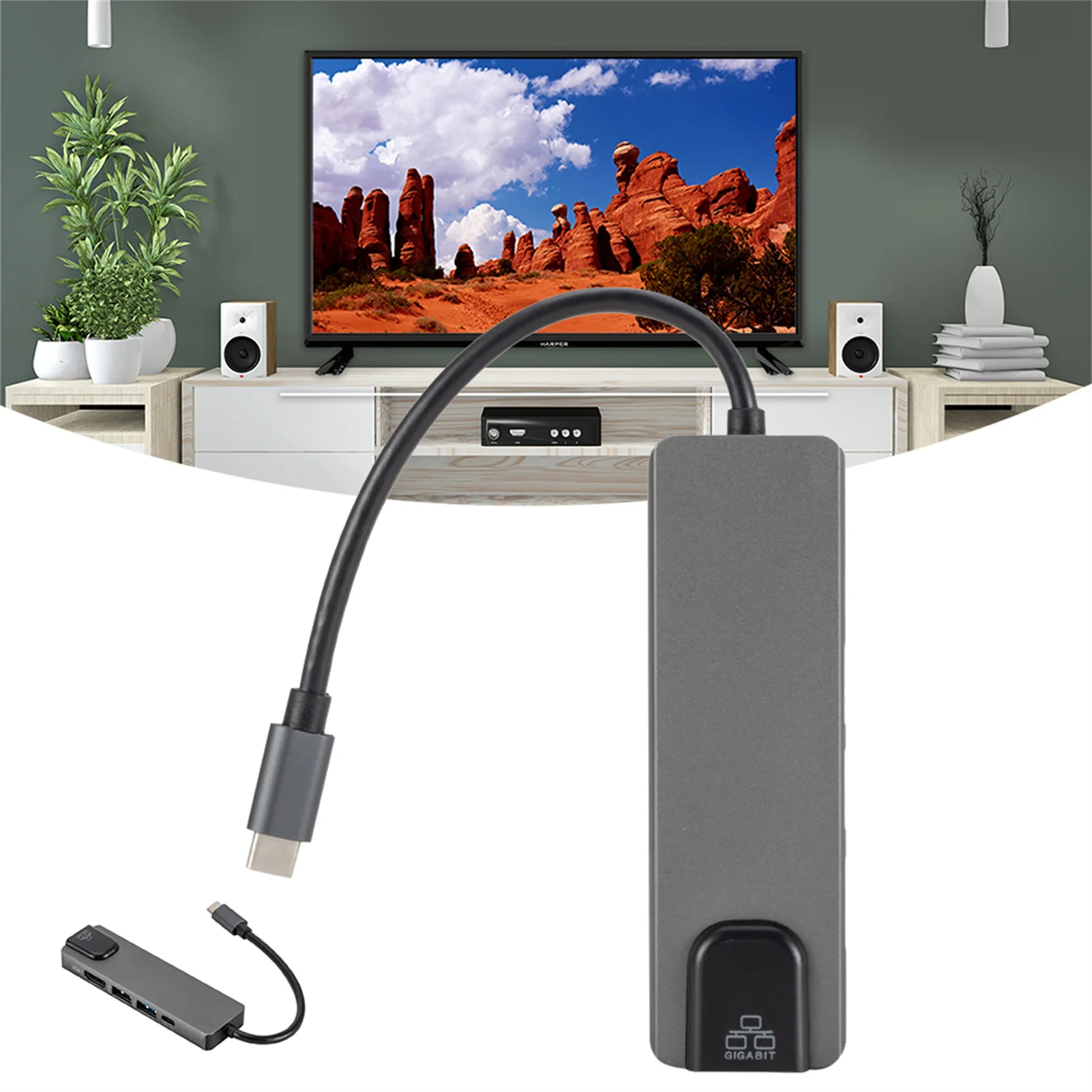 רכזת USB עם יציאת ההרחבה 5-In-1 תחנת עגינה עם משטרת רשת Ethernet יציאת HDMI תואם-4K ממיר עבור המשרד הביתי