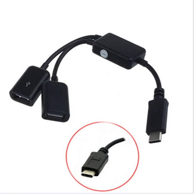 מיקרו USB / סוג C 2 OTG Dual Port רכזת כבל Y ספליטר Micro-USB Type-C מתאם ממיר עבור מחשב לוח אנדרואיד מקלדת ועכבר