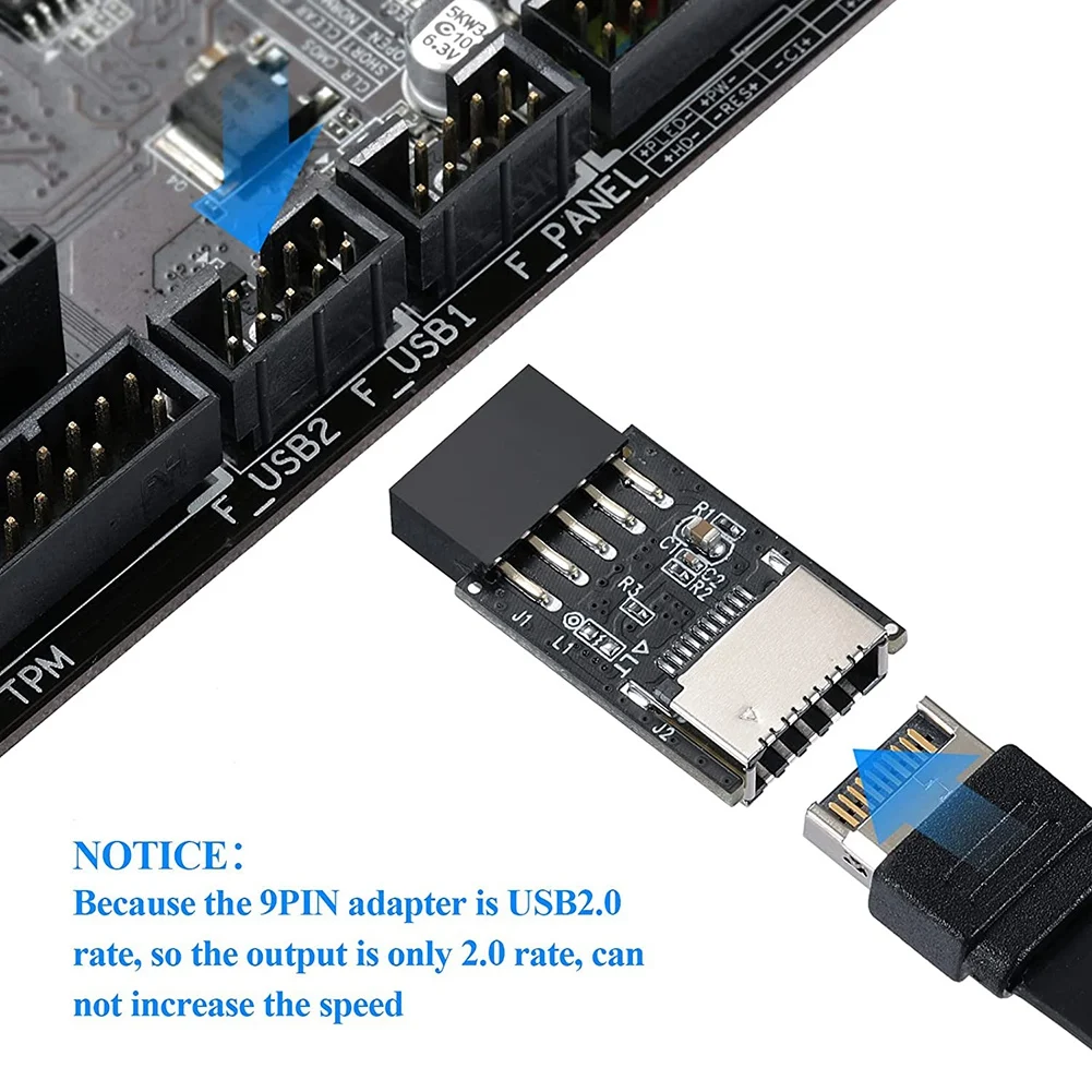 USB 2.0 פנל קדמי כותרת USB 9Pin ל-USB 2.0 Type-E פנימי מתאם תקע מתאם לוח האם