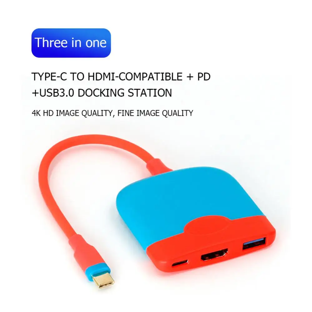 3 ב-1 Type-C תחנת עגינה מסוג-C ל-HDMI תואם ממיר משטרת USB 3.0 HUB טלוויזיה מתאם מתאים לעבור
