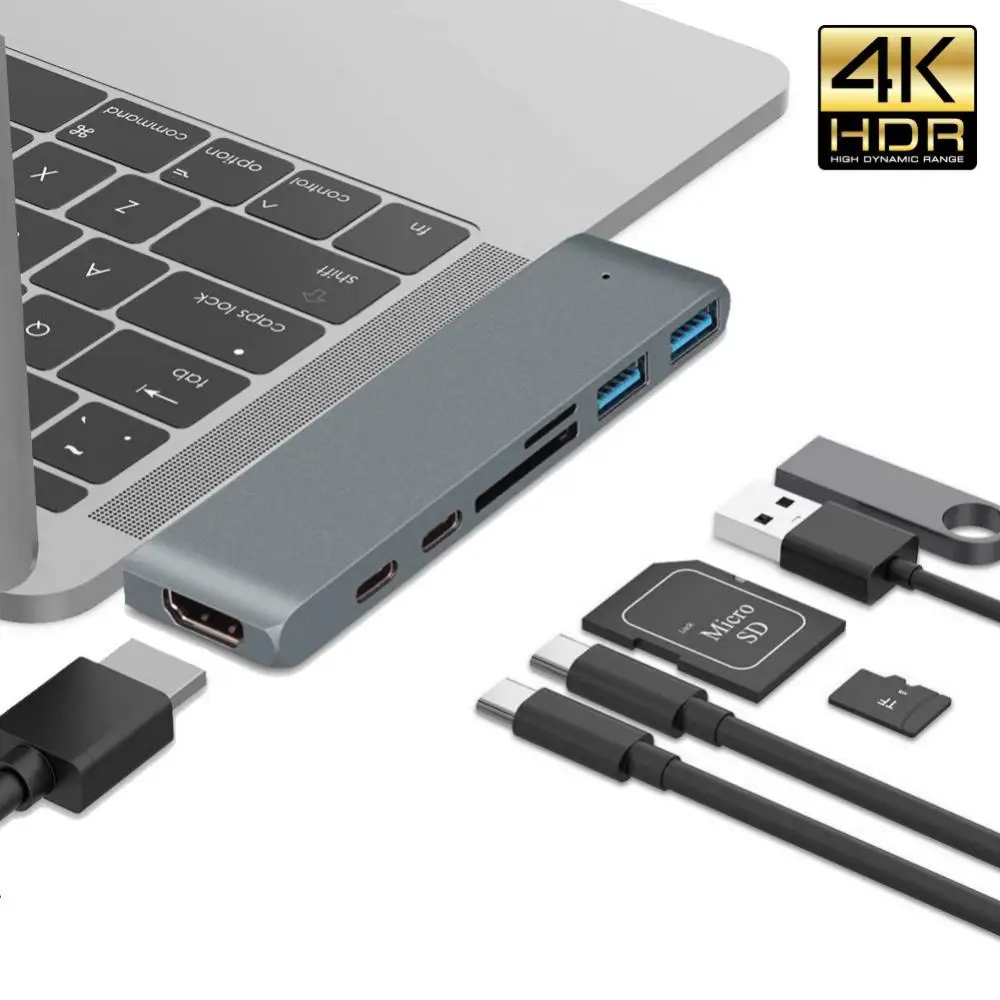 USB C-Hub 7 1 סוג C 3.1 ל-4K, HDMI-מתאם תואם עם RJ45 SD/TF קורא כרטיסים משטרת מהר תשלום עבור MacBook המחברת