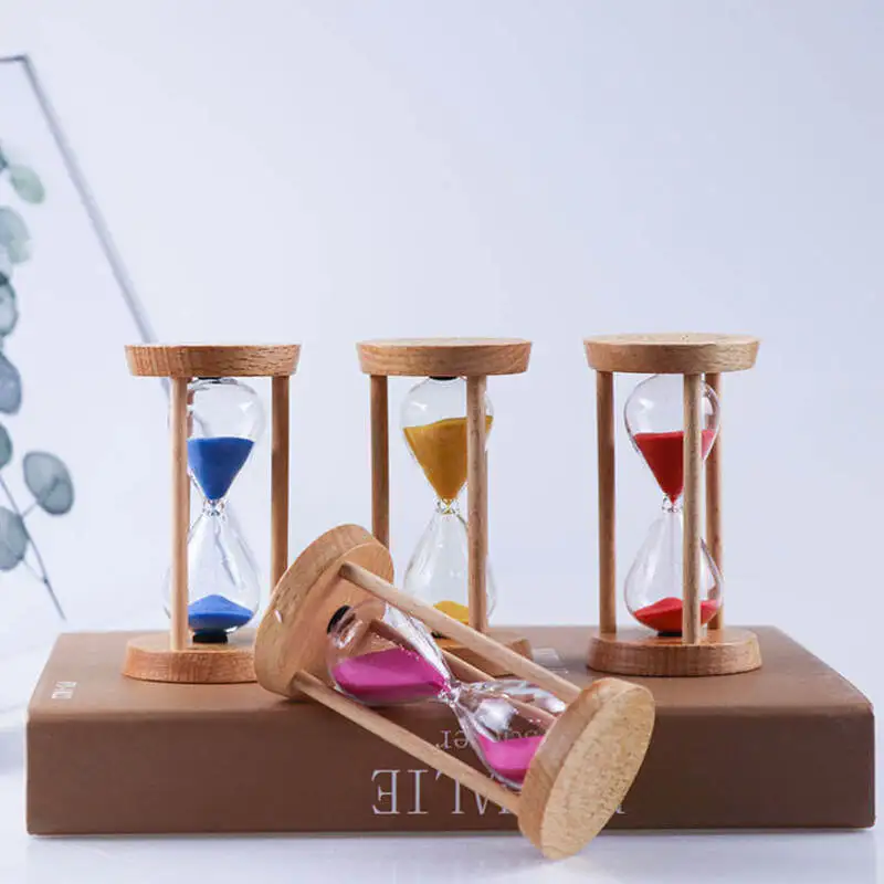 1Pc 3/5 דקות עץ, שעון חול מיני קישוט שולחן העבודה חול שעון יצירתי טיימרים שעון החול, שעון חול מטבח לילדים מתנה
