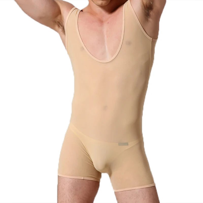 גבר סקסי, גופייה בגד גוף רשת שקופה העצום Bodysuits קצרים היאבקות גופיית סרבלים להחליק Homme רשת הומו תחתונים