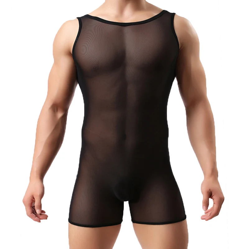 גבר סקסי, גופייה בגד גוף רשת שקופה העצום Bodysuits קצרים היאבקות גופיית סרבלים להחליק Homme רשת הומו תחתונים