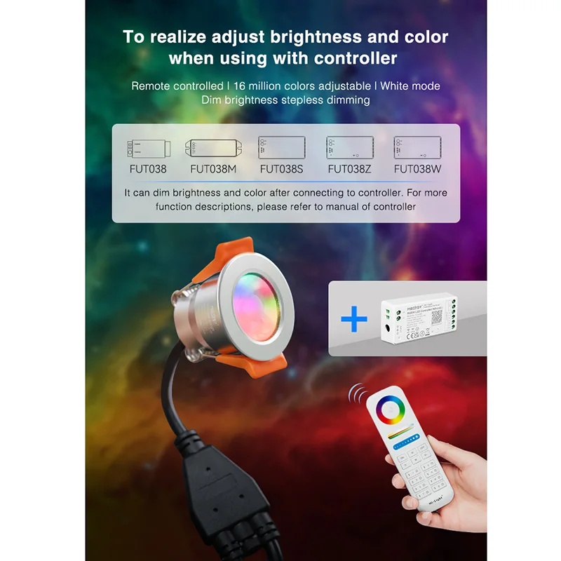Miboxer 3W צבע יחיד/CCT/RGB/RGBW מיני זרקור LED 12V אטימות IP66 Downlight LED ניתן לעמעום 2.4 G שליטה מרחוק