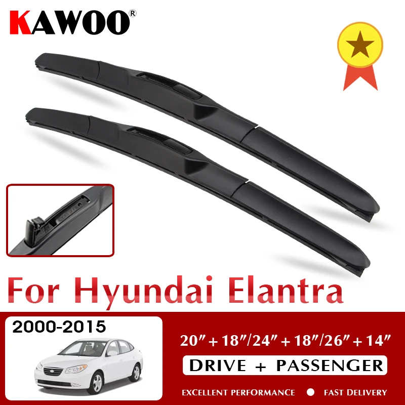 KAWOO עבור יונדאי Elantra XD/HD/MD המכונית טבעי גומי מגבים להבי שנת מודל משנת 2000 לשנת 2015 U מתאים הוק את היד
