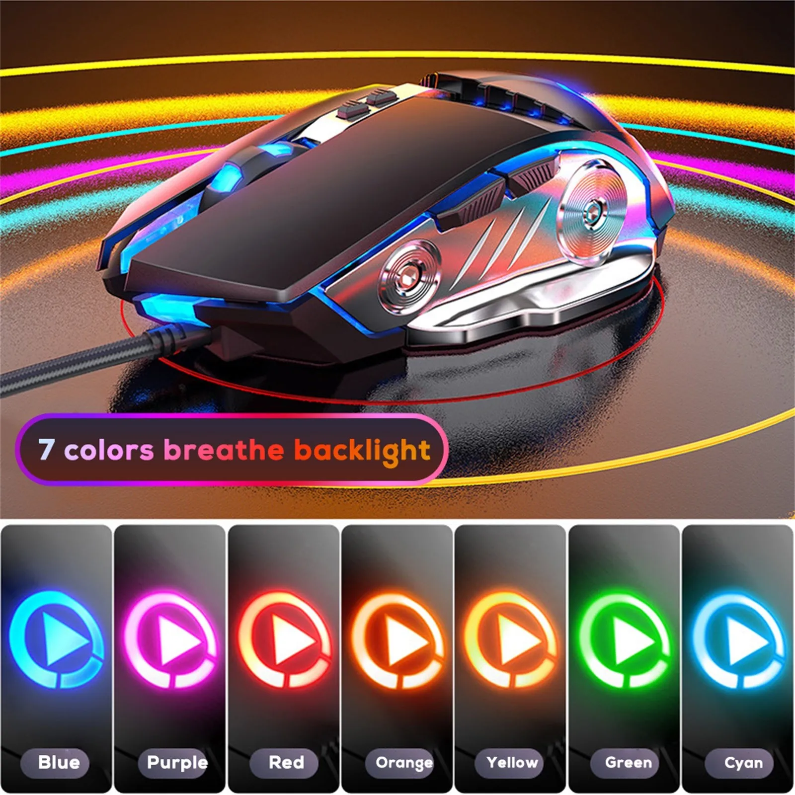 RGB Wired Gaming ארגונומי עם 7 מצבי תאורת 6 מפתחות 4 מהירות מתכווננת עבור מחשב נייד מחשב גיימרים משלוח חינם