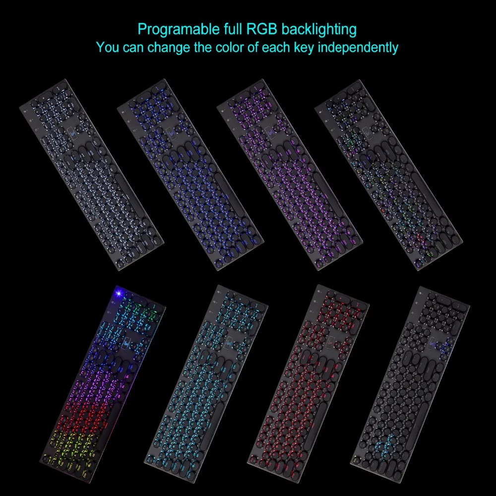 רטרו RGB המשחקים מכניים מקלדת לתכנות RGB תאורה אחורית כחולה מתג מישוש הלחצן עמיד במים 104 מקשים אנטי-רפאים