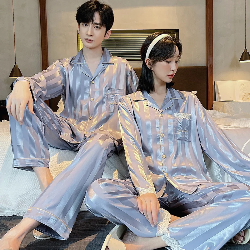 2023 הקיץ כמה שרוול ארוך משי סאטן סטים של פיג ' מה עבור גברים מזדמנים פסים הלבשת לילה נשים Homewear Pijama Mujer הבגדים הביתה