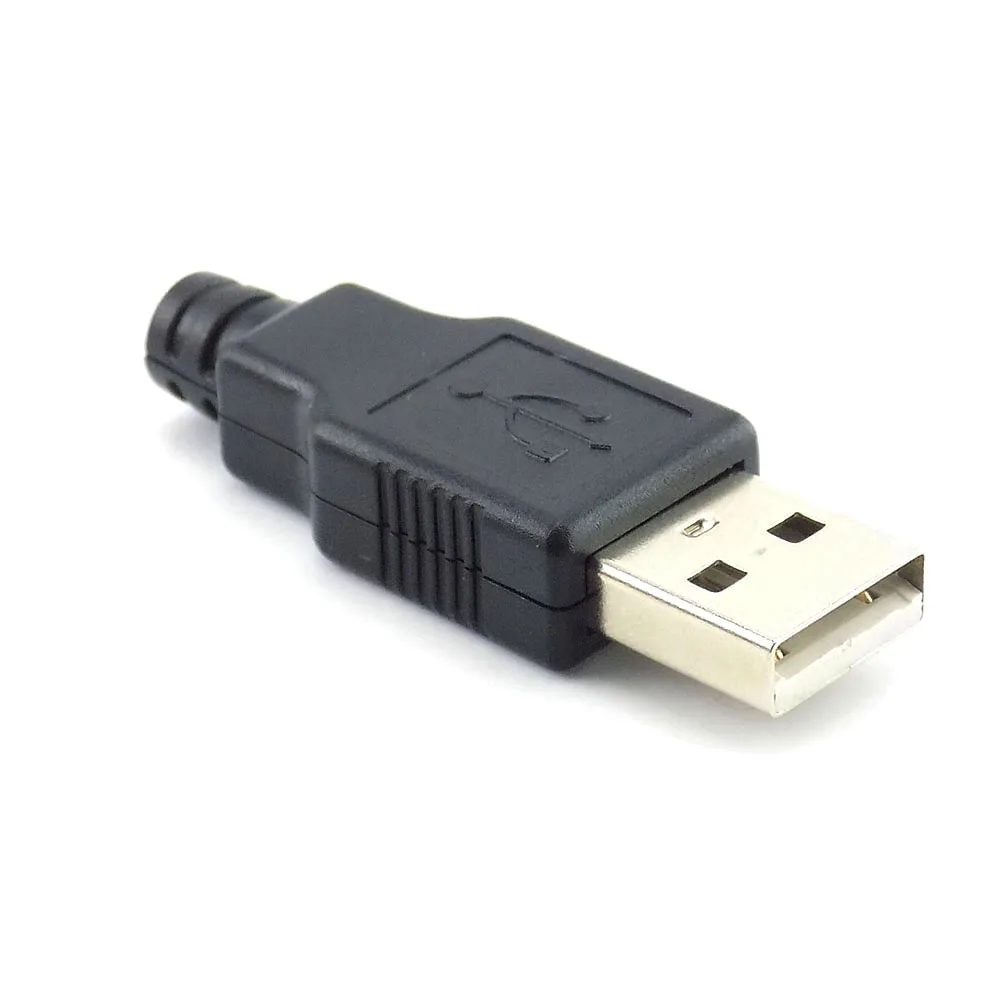 10pcs סוג זכר USB מחברים תקע 4 פינים שחור עם מכסה פלסטיק הלחמה 2.0 שקע USB DIY מחבר 5V 1.5 A-2A