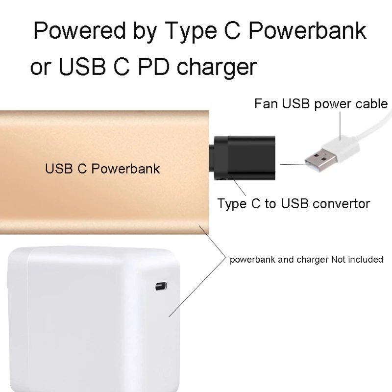 16.5 אינץ שקט חיצוני מקורה תלוי מאוורר הביתן אוהלים 5V USB התקרה החופה מאוורר עם 1.7 מ ' כבל USB C ממיר