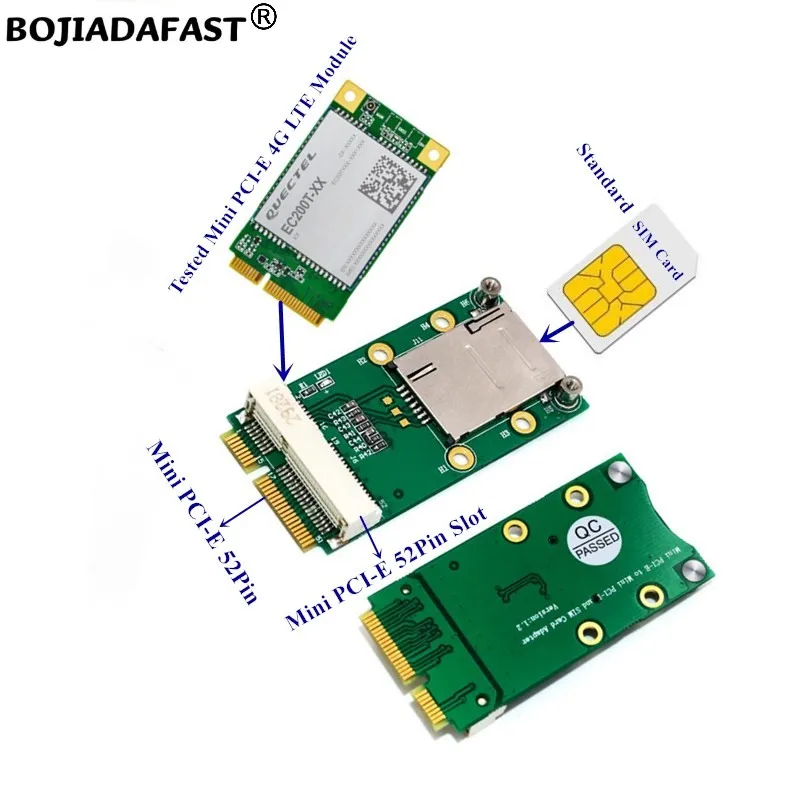 Mini PCI-E 52Pin כדי MPCIe אלחוטי מודול מתאם עם חריץ לכרטיס ה-SIM תומך GSM 3G 4G LTE מודם
