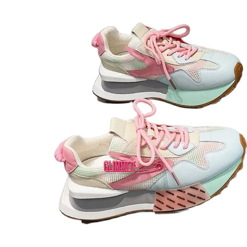2023 חדש לנשים של ניגודיות צבע ספורט נעלי שרוכים נעליים מזדמנים בלעדי עבה נעלי נשים