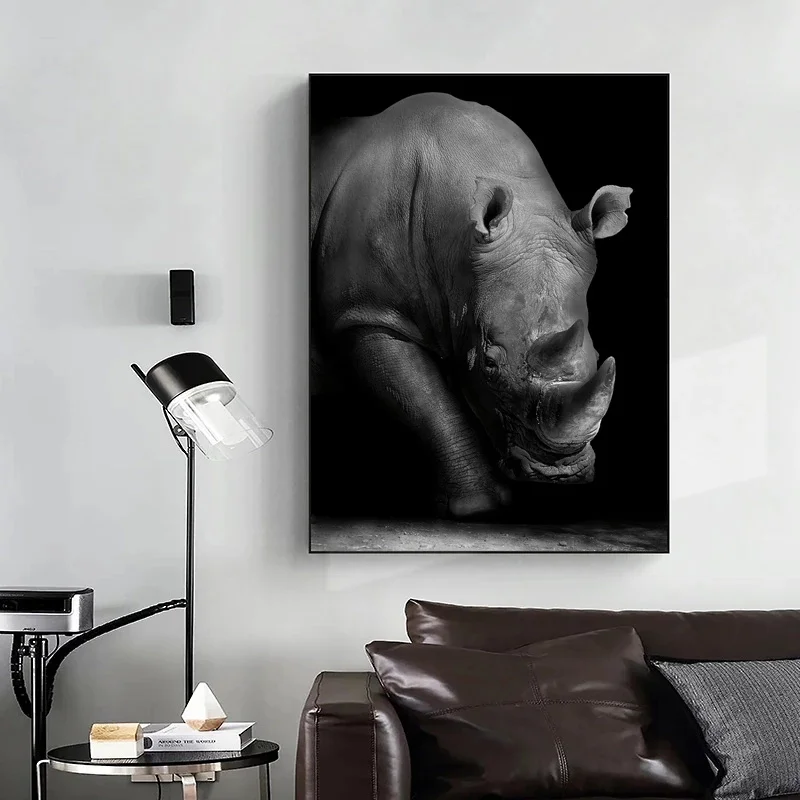 שחור Whitte קרנף אמנות בד להדפיס את הציור נורדי חיות פרא הקיר תמונה הטבע אמנות פוסטר עבור הסלון קישוט הבית