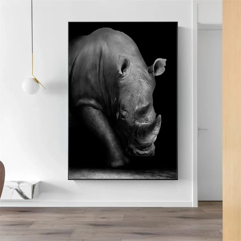 שחור Whitte קרנף אמנות בד להדפיס את הציור נורדי חיות פרא הקיר תמונה הטבע אמנות פוסטר עבור הסלון קישוט הבית