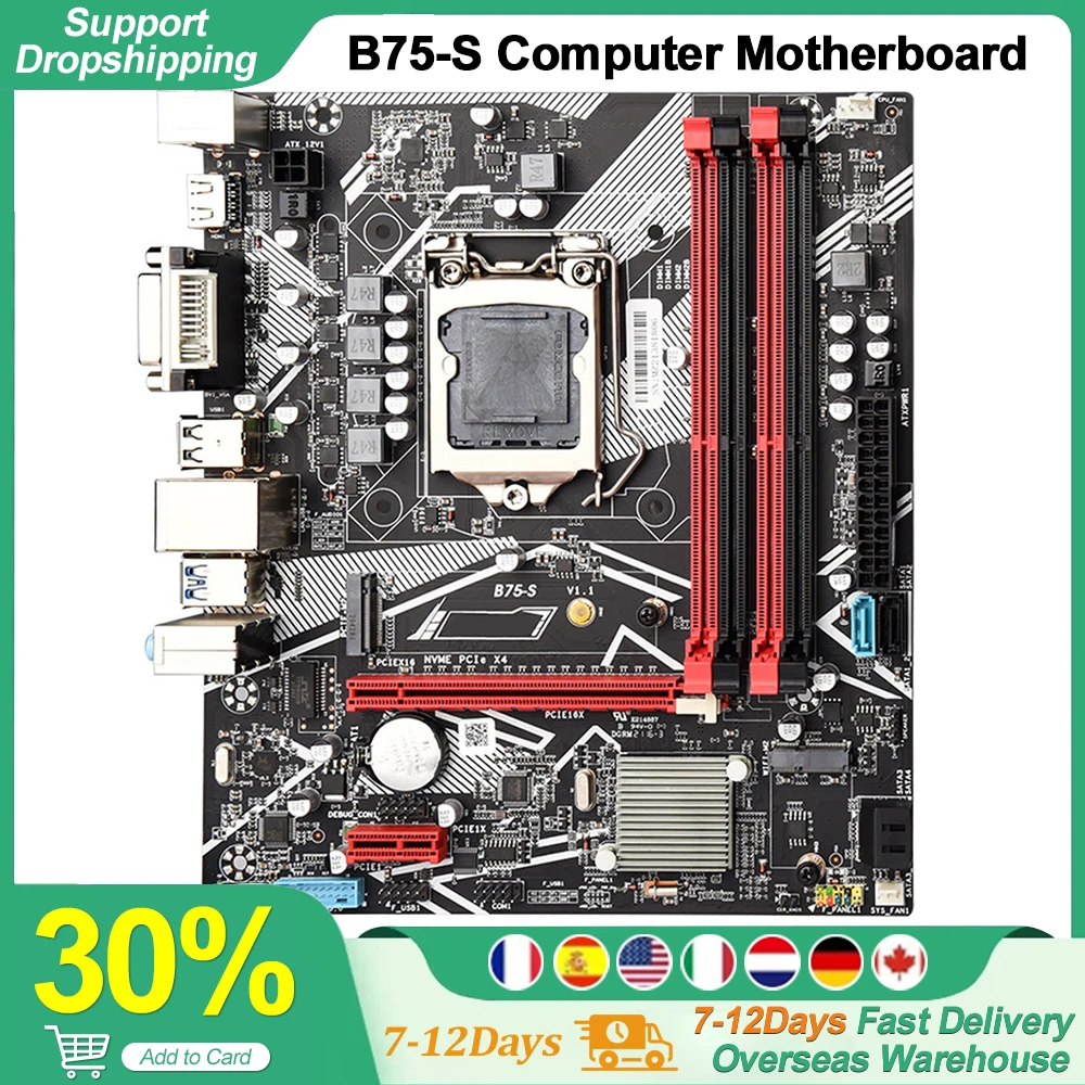 DDR3 זיכרון 32GB מחשב לוח האם B75-S שולחנות עבודה MainBoard ATX4 למחשב PCI-E 16X/1X NVME M. 2+HDMI תואם+VGA+DVI ממשק