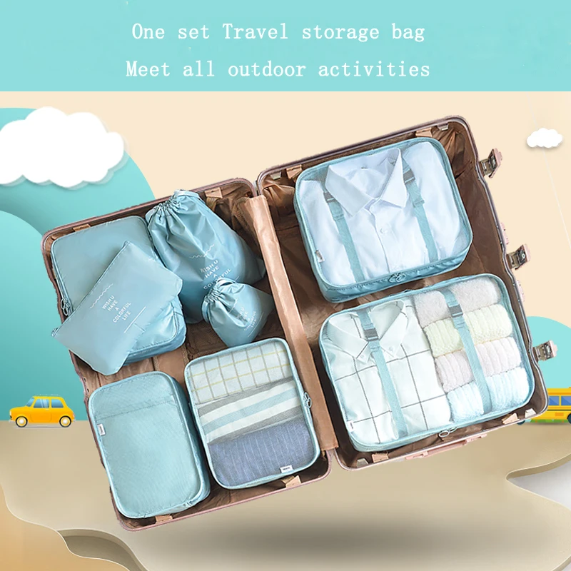 MEIDJIA 8Pcs מארגן נסיעה נייד בגדים אחסון מזוודות תיקים מסודר כיס המזוודה לארוז תחתונים קוסמטיים הנעל במקרה
