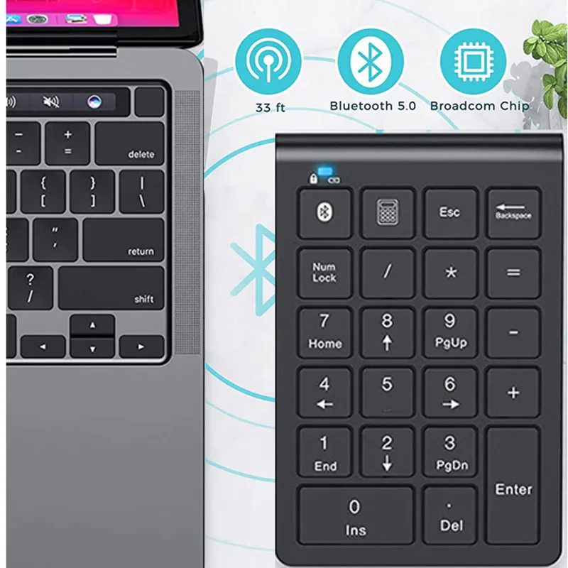 Missgoal Mini Wireless Numpad Bluetooth נטענת מספר משטח עבור המחשב הנייד ארגונומי, עם לוח מקשים נומרי חשבונאות מימון