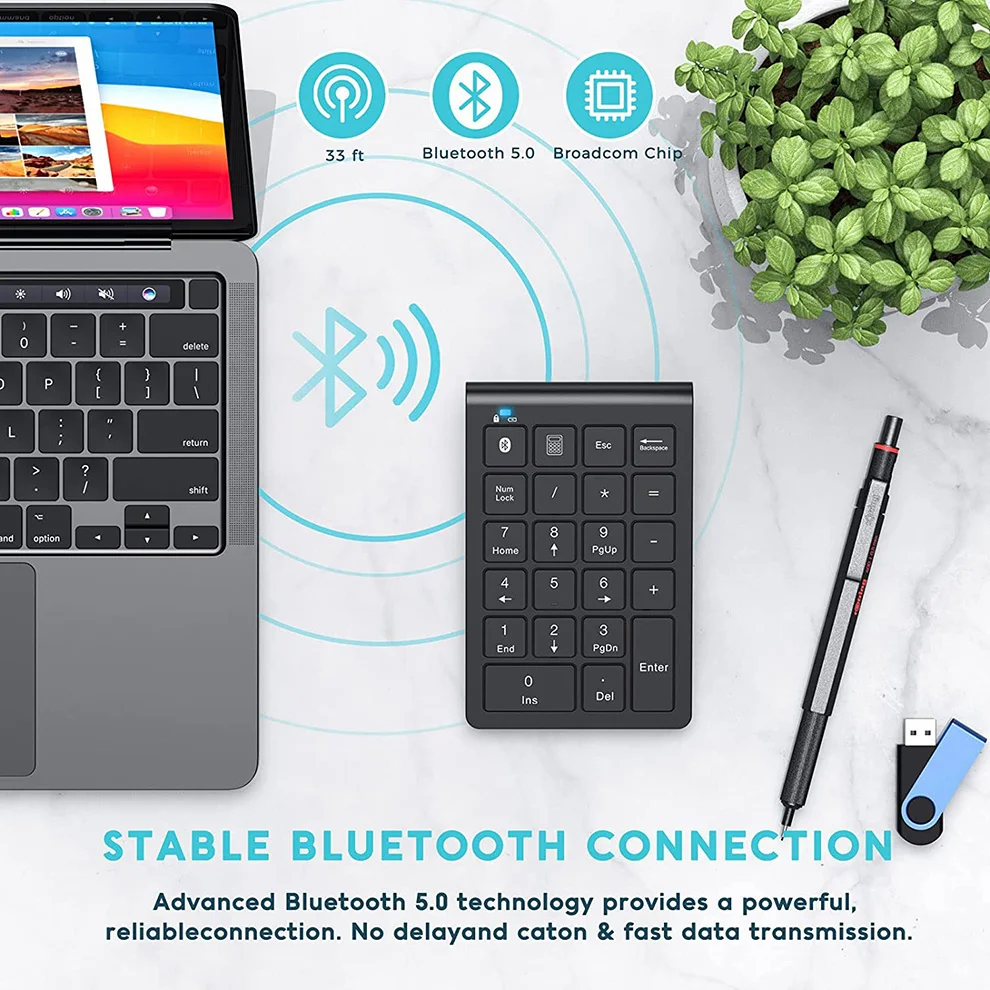 Missgoal Mini Wireless Numpad Bluetooth נטענת מספר משטח עבור המחשב הנייד ארגונומי, עם לוח מקשים נומרי חשבונאות מימון