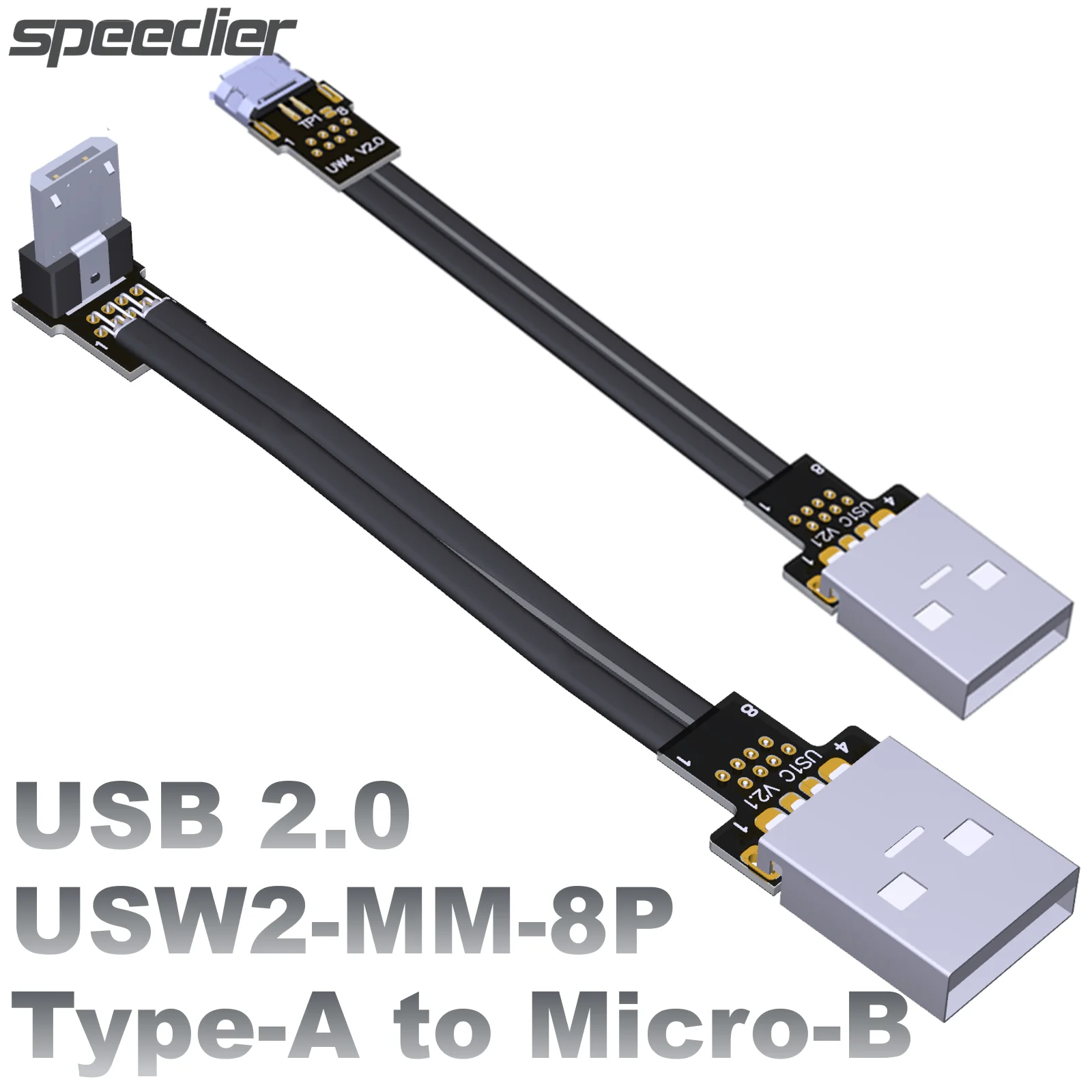 480Mbps מיקרו USB 2.0 סוג שטוח דק קצר זכר נקבה 3A ספק כוח כבל נתונים מסוג USB-A כדי MicroB 2.0 OTG FPV צילום כבל