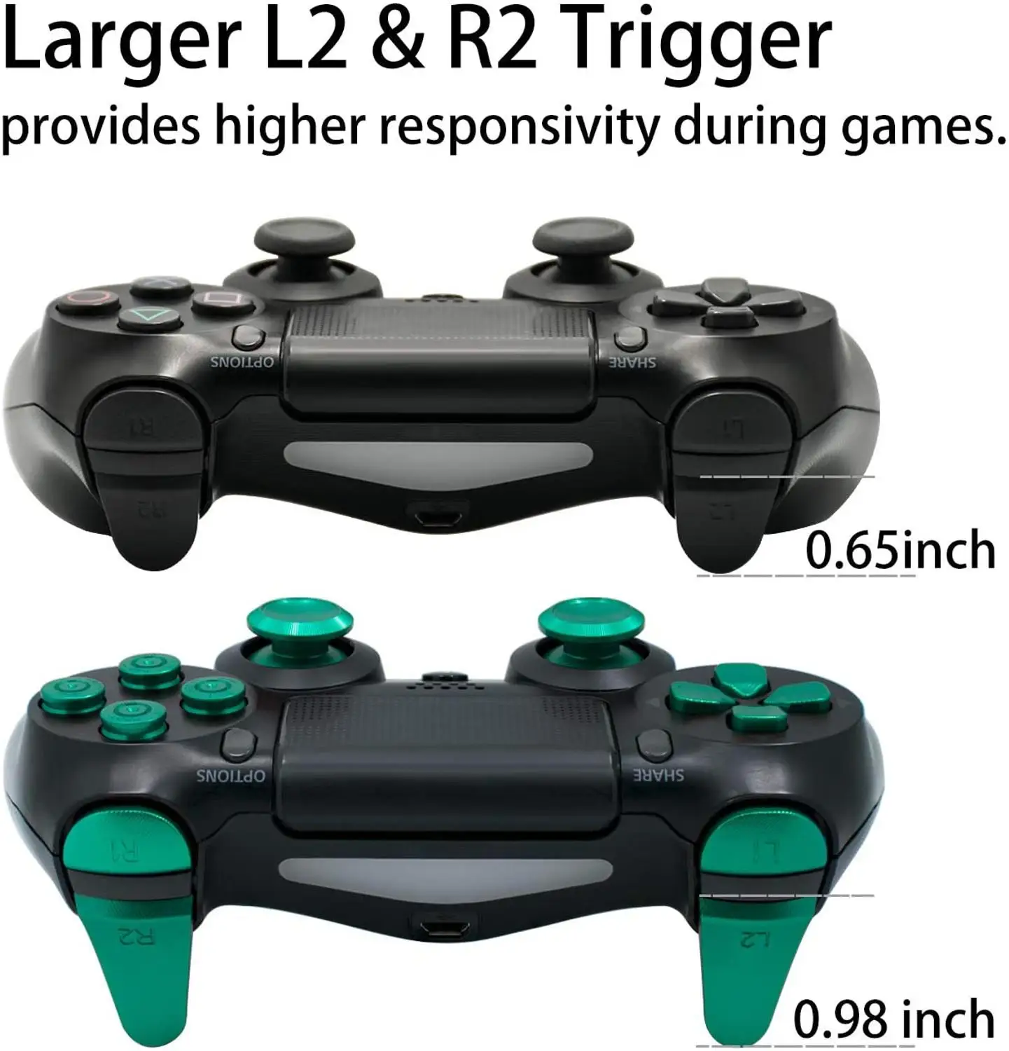 PS4 סלים/ PS4 Pro-Gen 2 בקר, אלומיניום מתכת Thumbsticks אנלוגי אחיזה & כדור כפתורים & D-pad & L1 L2 R1 R2 ההדק ירוק