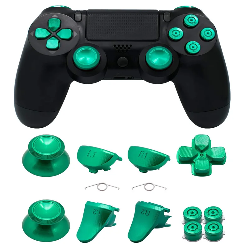 PS4 סלים/ PS4 Pro-Gen 2 בקר, אלומיניום מתכת Thumbsticks אנלוגי אחיזה & כדור כפתורים & D-pad & L1 L2 R1 R2 ההדק ירוק