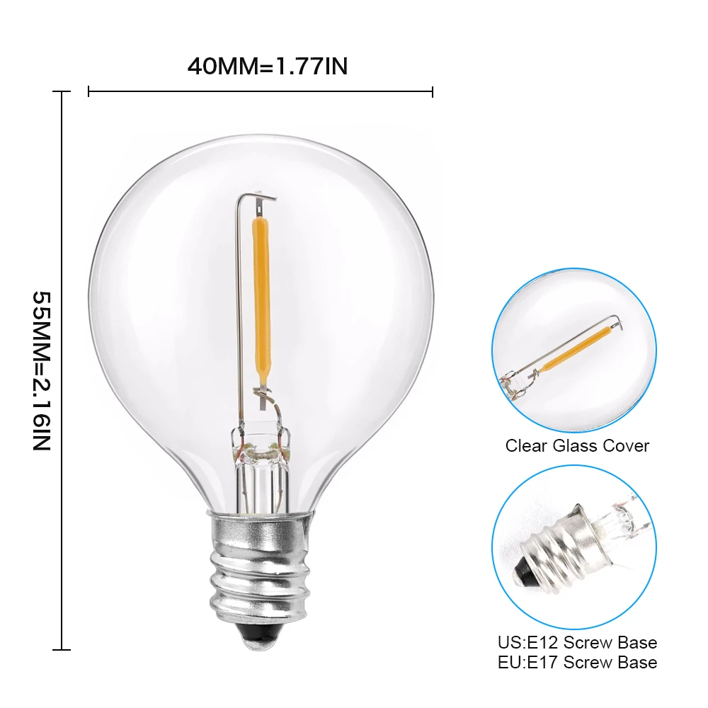 25Pcs G40 LED מחרוזת הנורה להחליף 120V/220V Led הנורה טונגסטן נורות LED נורות E12 בסיס שקע מחזיק הנורה עבור גינה ביתית
