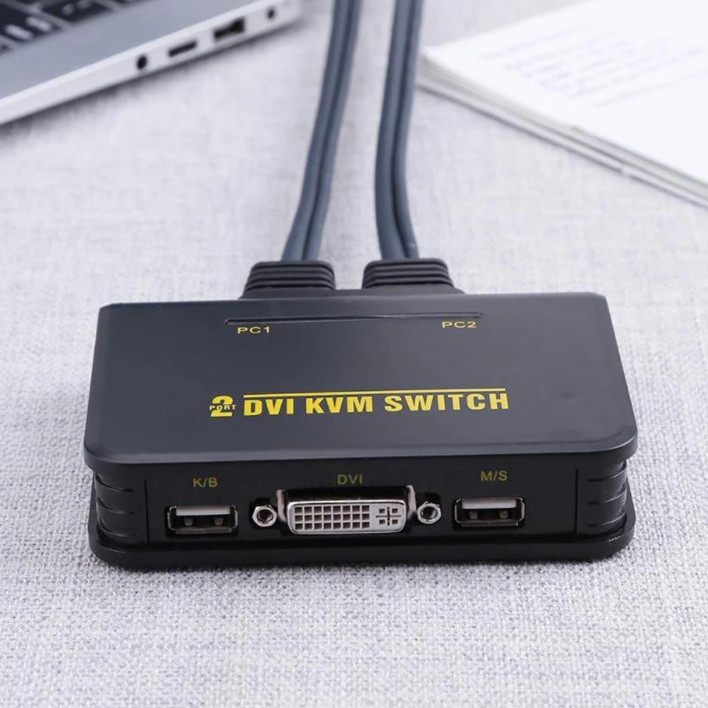 2 יציאת USB2 0 DVI KVM החלפת מפסק קופסה 2 ב 1 וידאו, אודיו, כבל מקלדת עכבר צג HD KVM