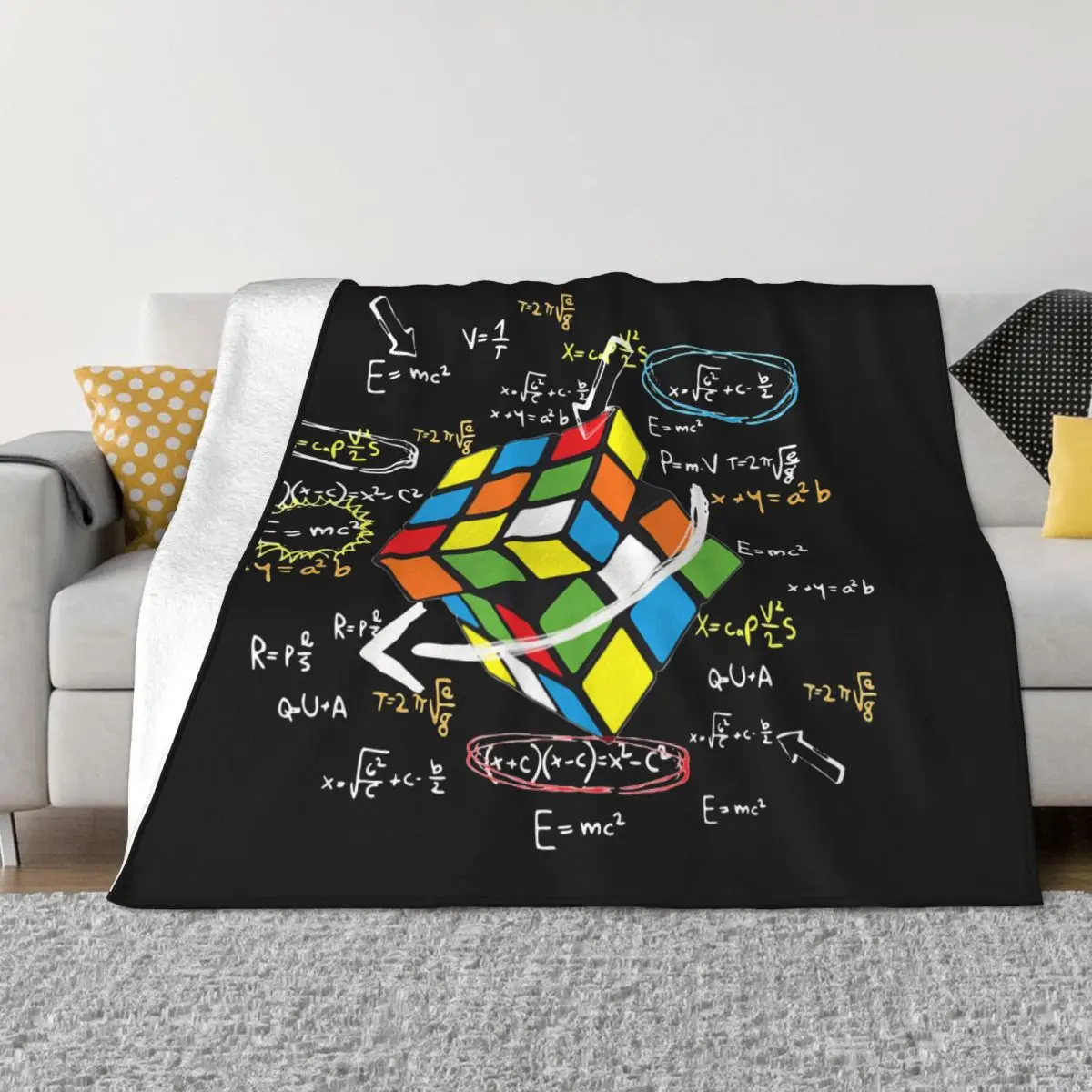 מתמטיקה רוביק Rubics שחקן קובייה שמיכות מתמטיקה אוהבי צמר מצחיק רך לזרוק שמיכות Coverlet קישוט