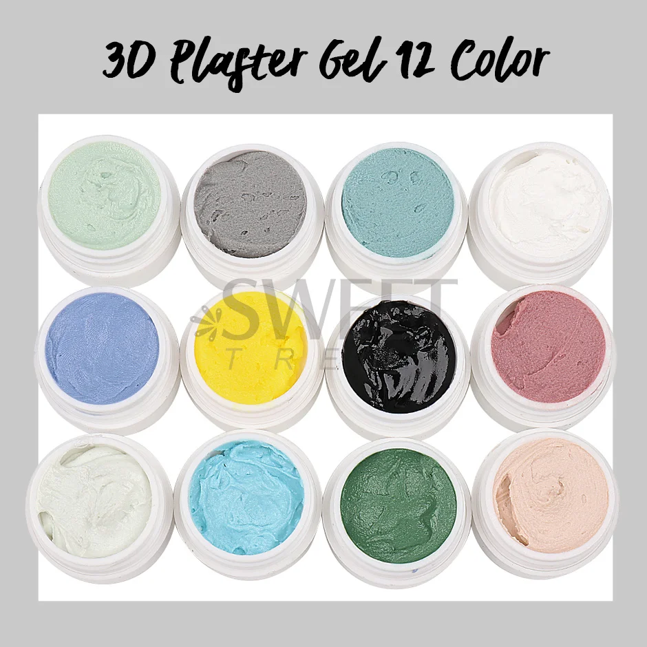 3D אפקט טיח חול Texure ג 'ל 12 צבע גבס דבק מסמר אמנות קישוט ציפורניים אקרילי חרוט ג' ל ציור להגדיר SAS44-1