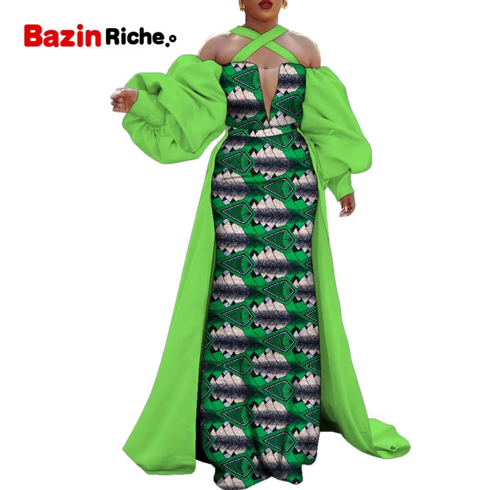 Bazin ריש אפריקה בגדים עבור נשים מודרניות מסיבת חתונה Multicolour מחוך סקסי שמלות ארוכות טלאים החלוק Africaine WY2199