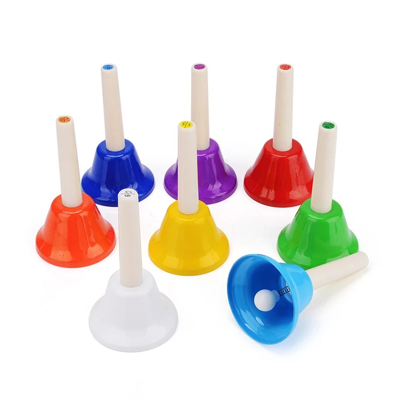 Tooyful 8 חתיכות דיאטוני פעמוני-יד צבעוני פעמונים להגדיר עבור ילדים קצב מוסיקלי צעצוע מתנה להאיר נגינה