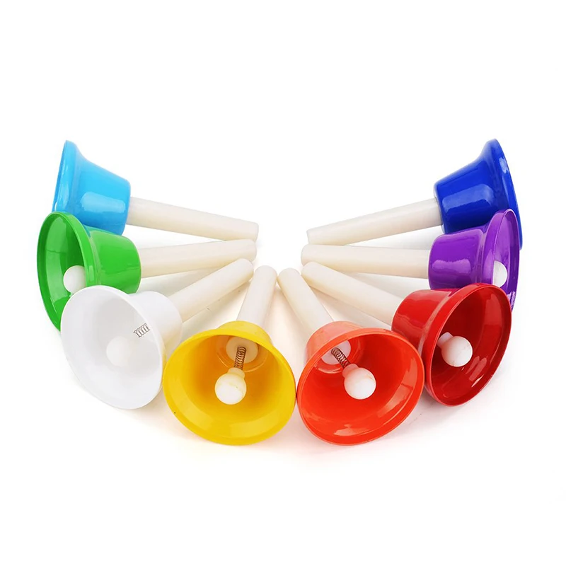 Tooyful 8 חתיכות דיאטוני פעמוני-יד צבעוני פעמונים להגדיר עבור ילדים קצב מוסיקלי צעצוע מתנה להאיר נגינה