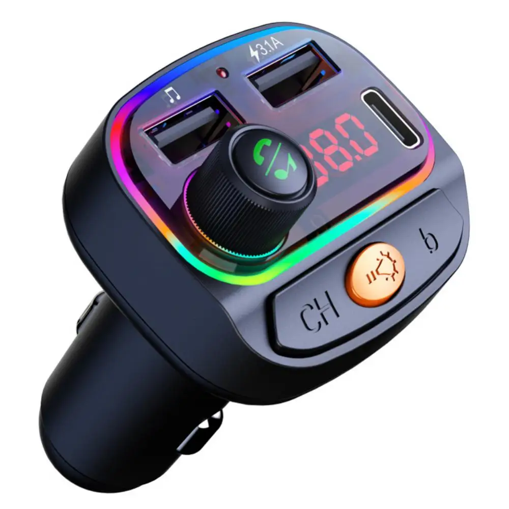 C15 לרכב Bluetooth משדר FM דיבורית לרכב רדיו אפנן נגן MP3 USB כפול הקלטת-C אורות צבעוניים מתאם מטען לרכב