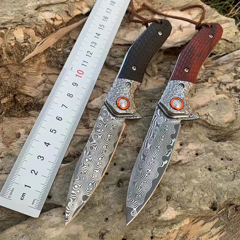 קיפול סכין פלדת דמשק Dalbergia להתמודד עם כיס חיצוני סכינים EDC קמפינג טקטי ציד הישרדות כלי מתנות