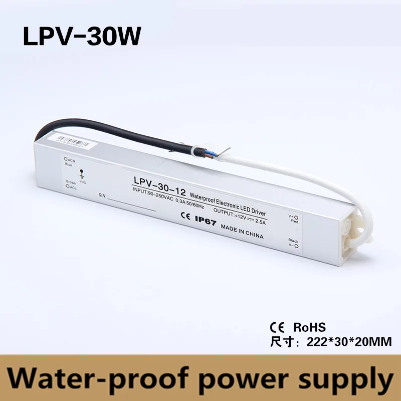 LPV-30-24V מתח קבוע עמיד למים אספקת חשמל נהג led 30W פלט DC 24V 1.2 IP67