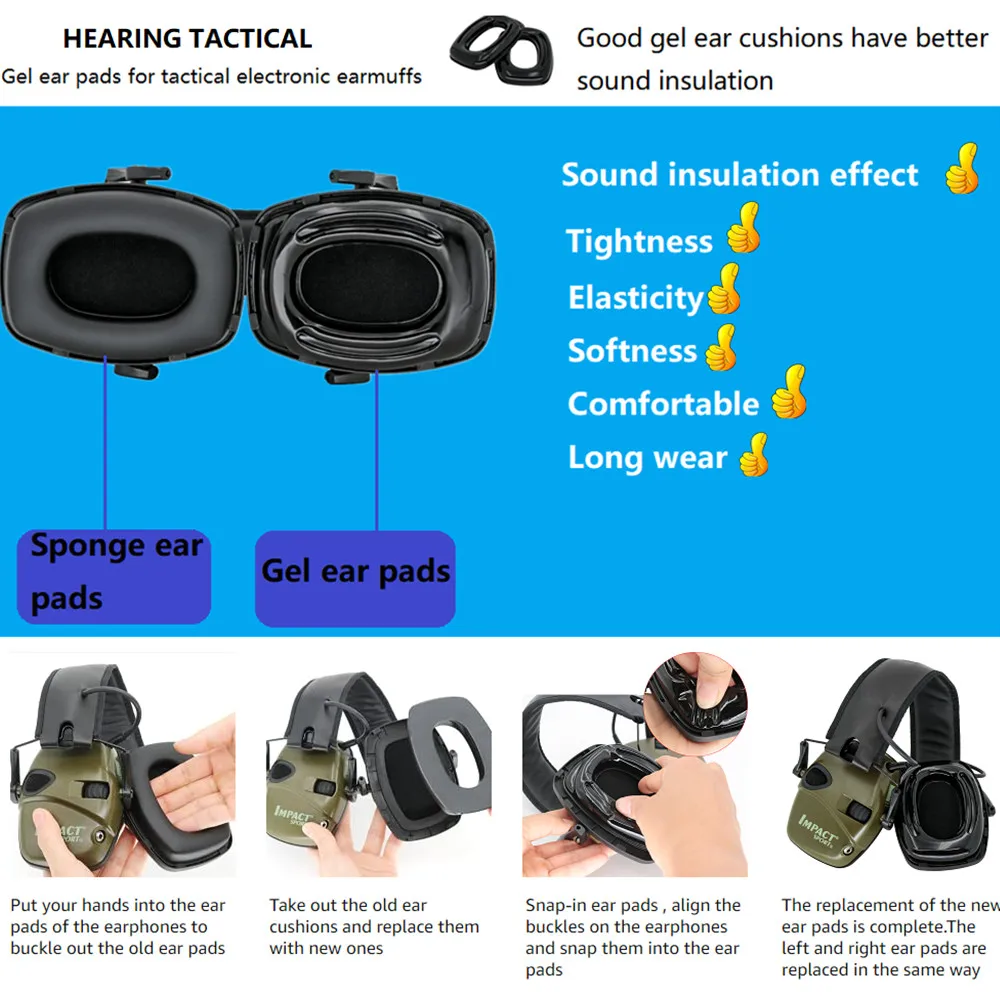טקטי אוזניות ג ' ל כריות אוזניים הווארד Leight השפעה ספורט לכסות את האוזניים /זוהן EM054/PROHEAR 030/ 036/ 016 לכסות את האוזניים ירי אוזניות