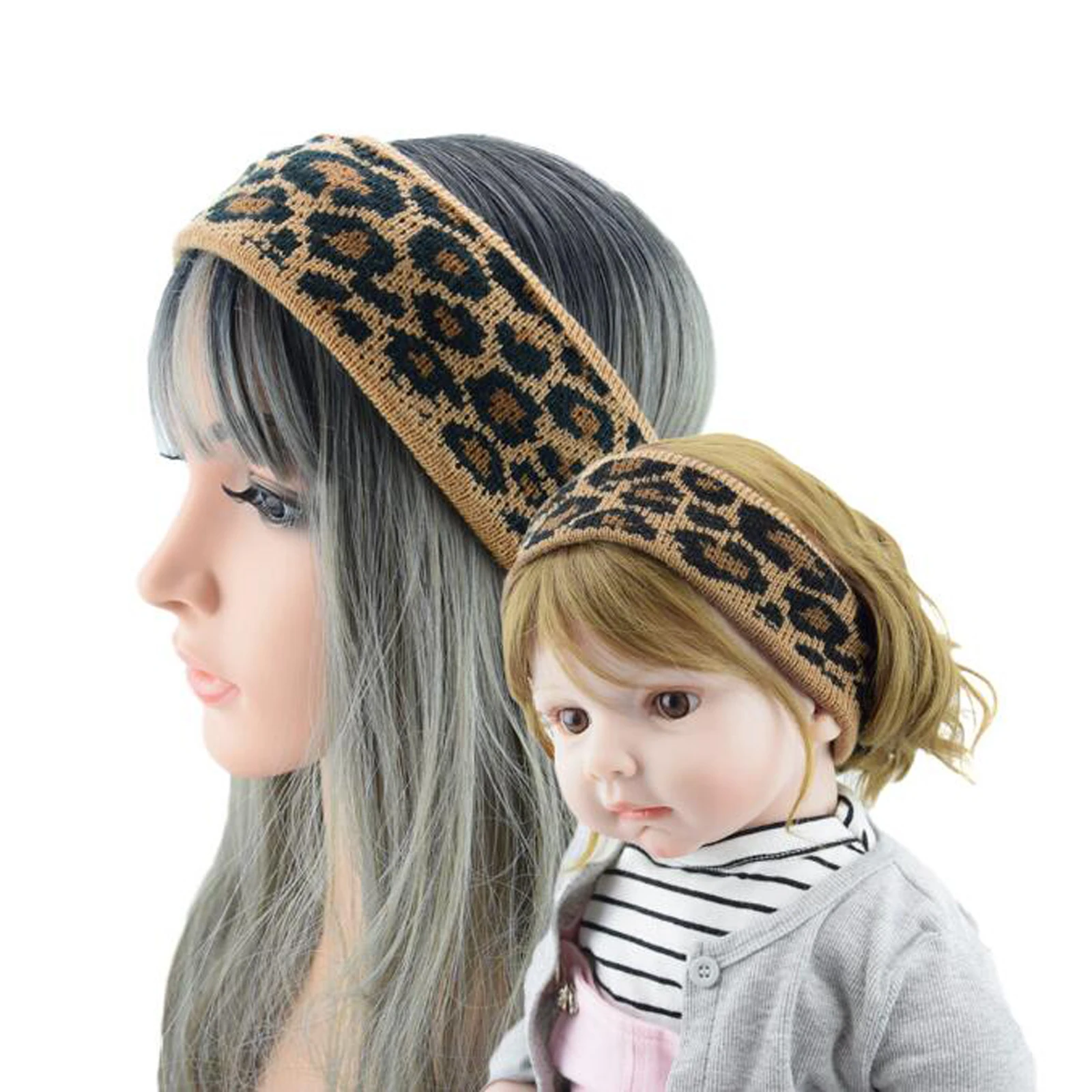 PROLY חדש אופנה נשים ילדים בגימור להגדיר חם רך נמר שיער הלהקה הכובעים החורף קרוס קשר טורבן אביזרים לשיער