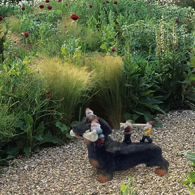 תחש גמד גמד פסלים עיצוב שרף גן פסלים של הכלב לאכול עצמות נייד החצר אמנות פסלון פסלי גן עיצוב