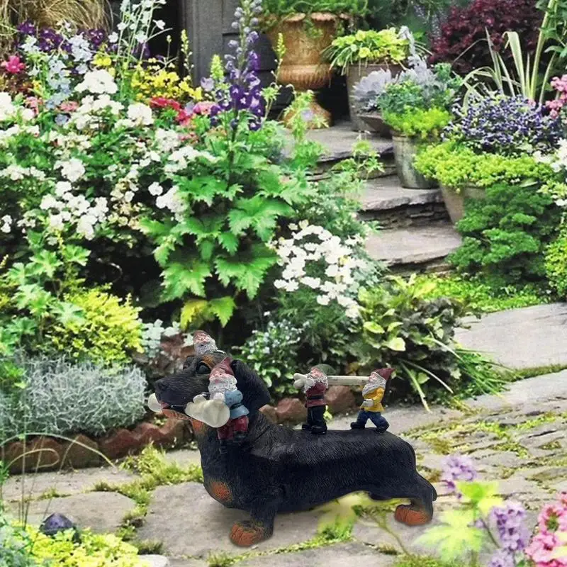 תחש גמד גמד פסלים עיצוב שרף גן פסלים של הכלב לאכול עצמות נייד החצר אמנות פסלון פסלי גן עיצוב