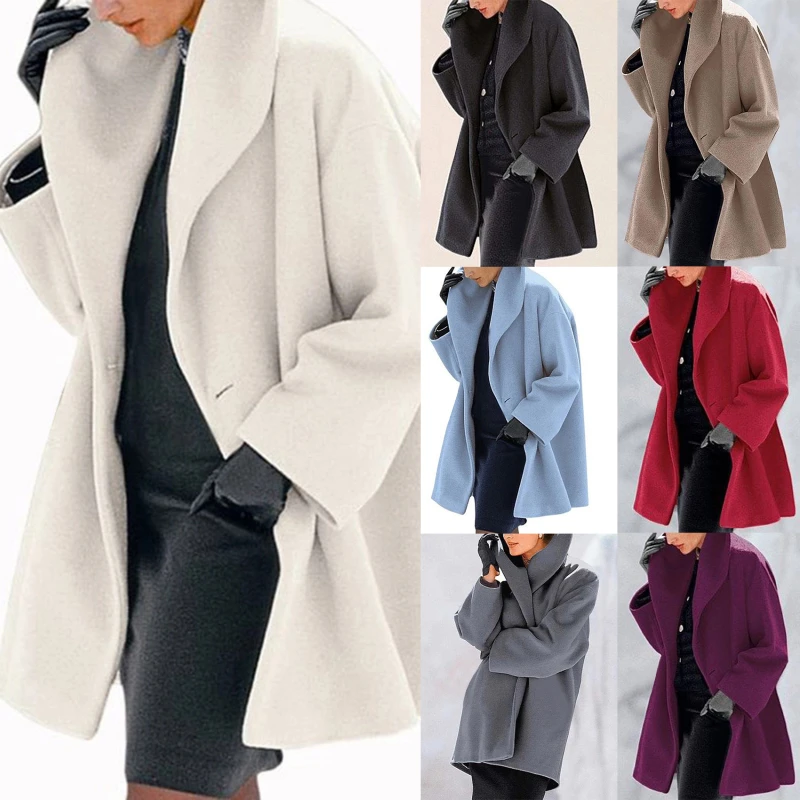 הסתיו והחורף המעיל גבירותיי אופנה ססגוניות צוואר עגול חופשי עם ברדס מעיל צמר אמזון דו צדדי צמר מעיל