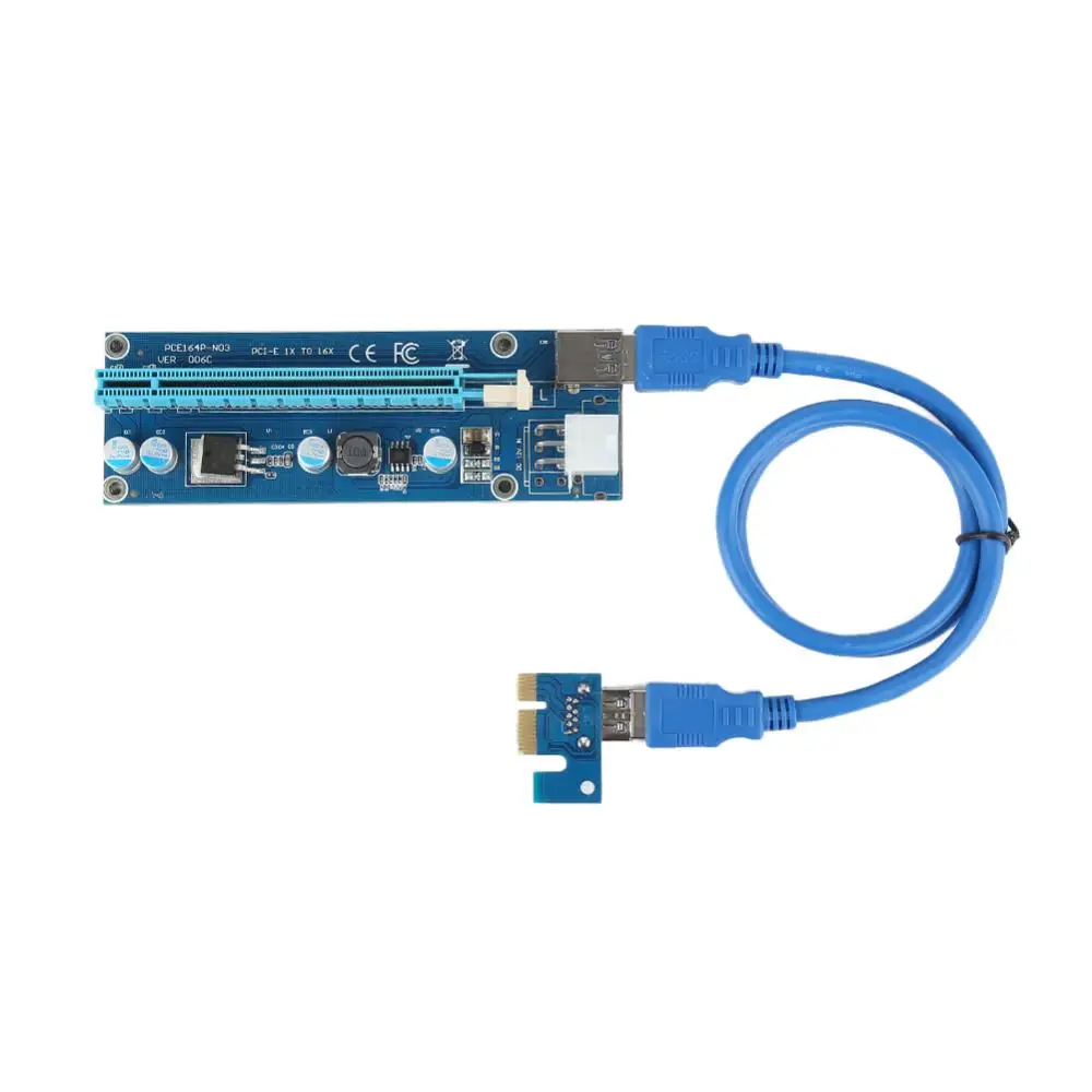 כחול VER009S PCI-E כרטיס Riser 009S PCIE 1X עד 16X Extender 6Pin כוח 1מ 0.6 מ ' 0. כבל USB 3.0 עבור וידאו כרטיס מתאם